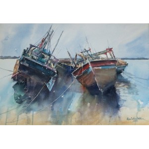 Momin Waseem, 15 x 22 Inch, Water Color on Paper, Seascape Painting, AC-MW-033